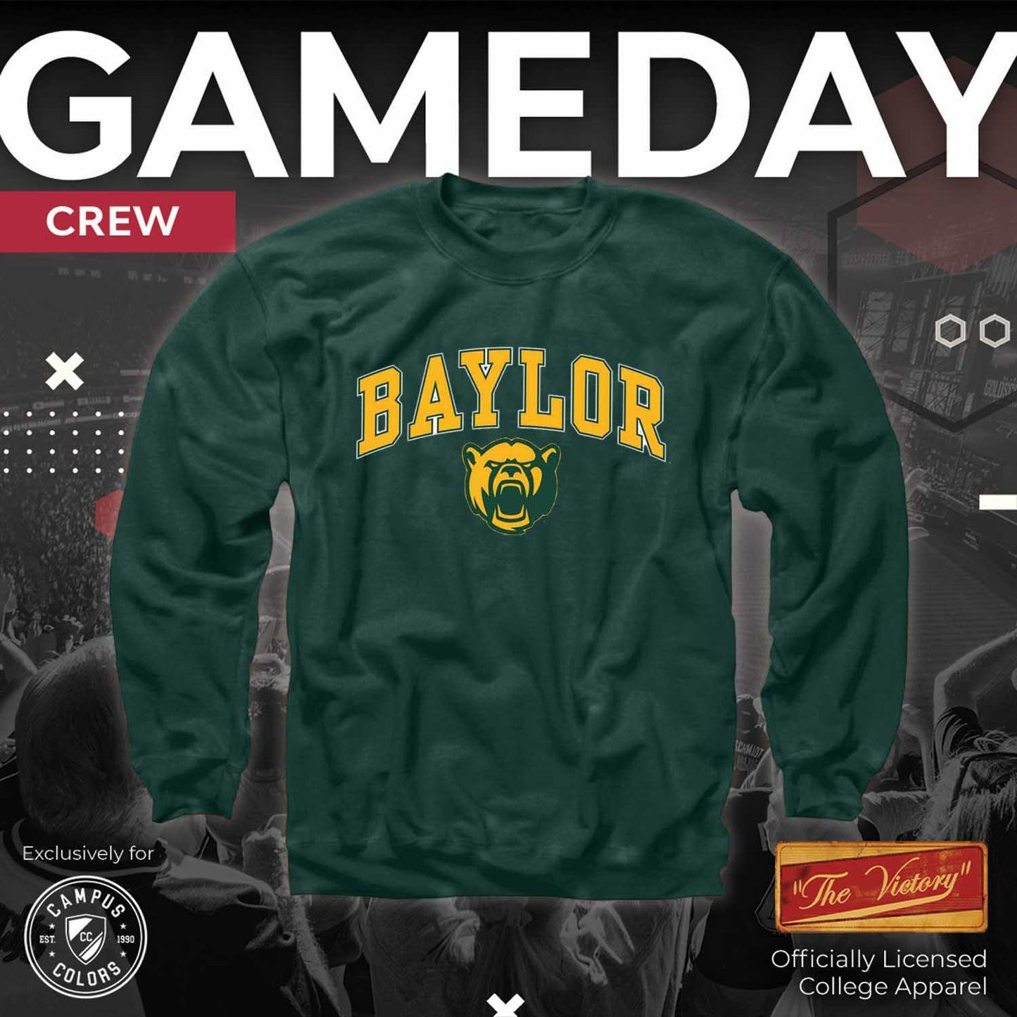 Baylor Bears Adult Arch & Logo Soft Style Gameday Crewneck Sweatshirt - Green