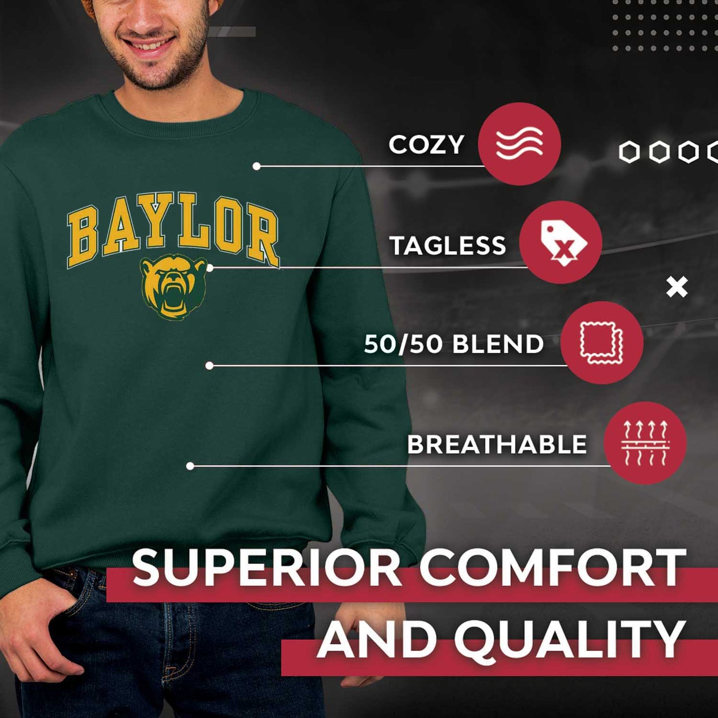 Baylor Bears Adult Arch & Logo Soft Style Gameday Crewneck Sweatshirt - Green