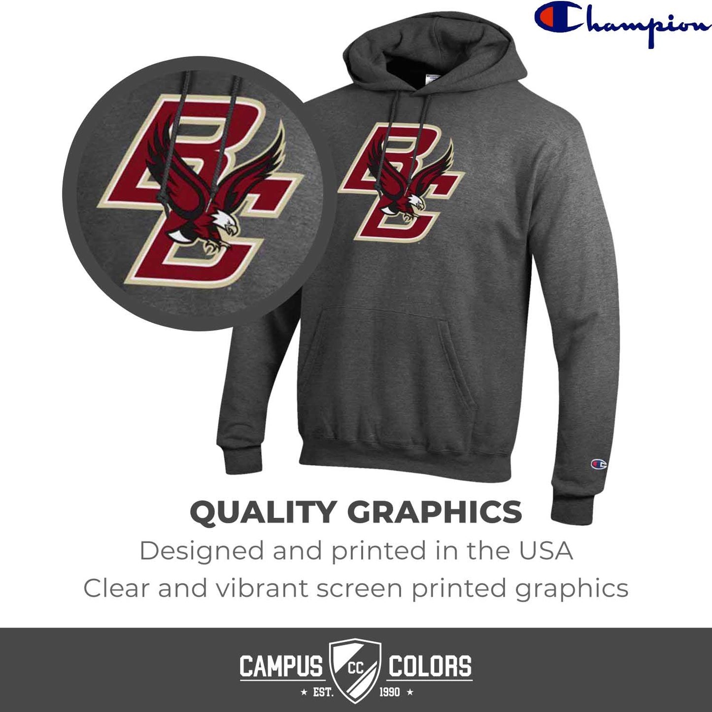 Boston College Eagles Adult Mascot Fleece Hooded Sweatshirt - Charcoal