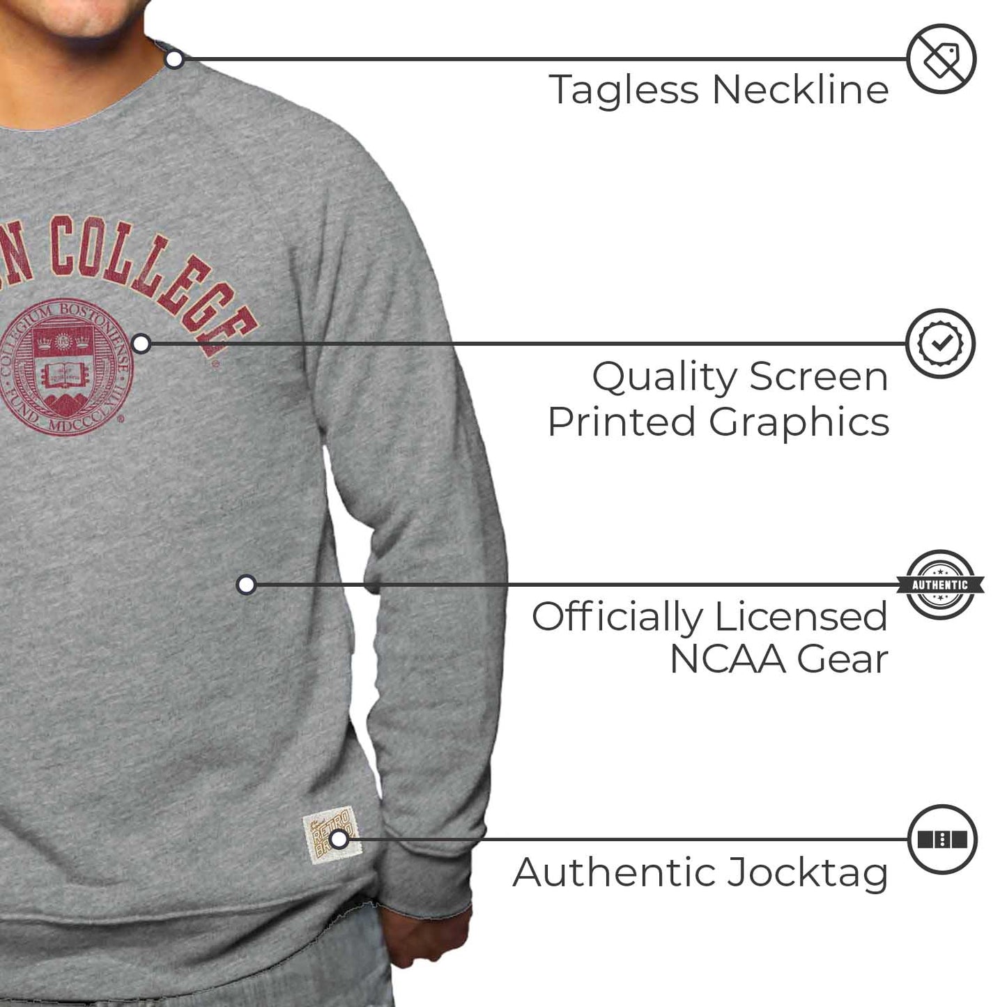 Boston College Eagles College Gray University Seal Crewneck Sweatshirt - Gray