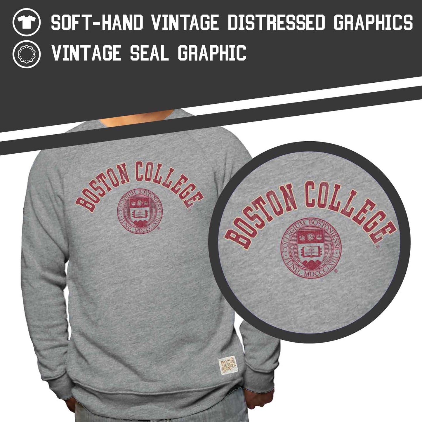 Boston College Eagles College Gray University Seal Crewneck Sweatshirt - Gray