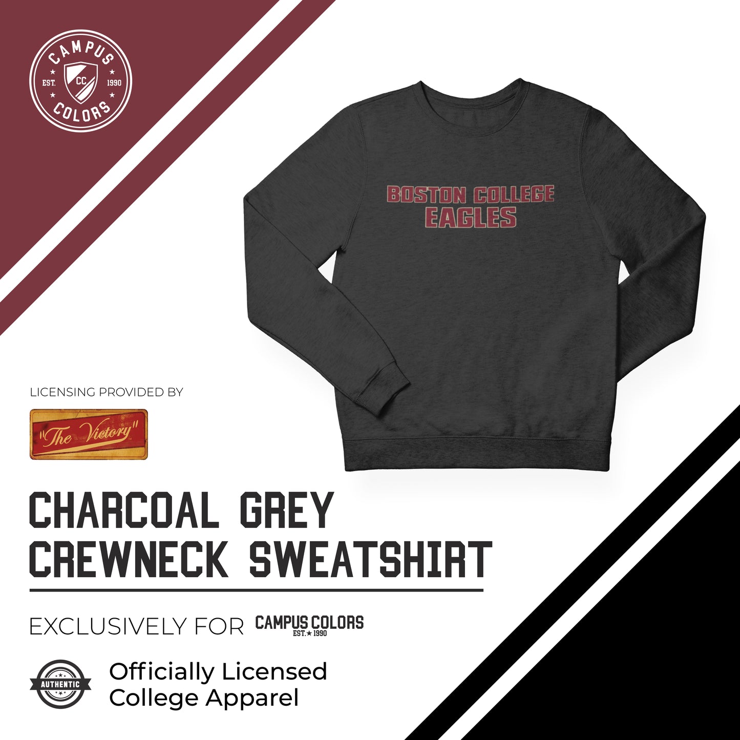Boston College Eagles NCAA Adult Charcoal Crewneck Fleece Sweatshirt - Charcoal