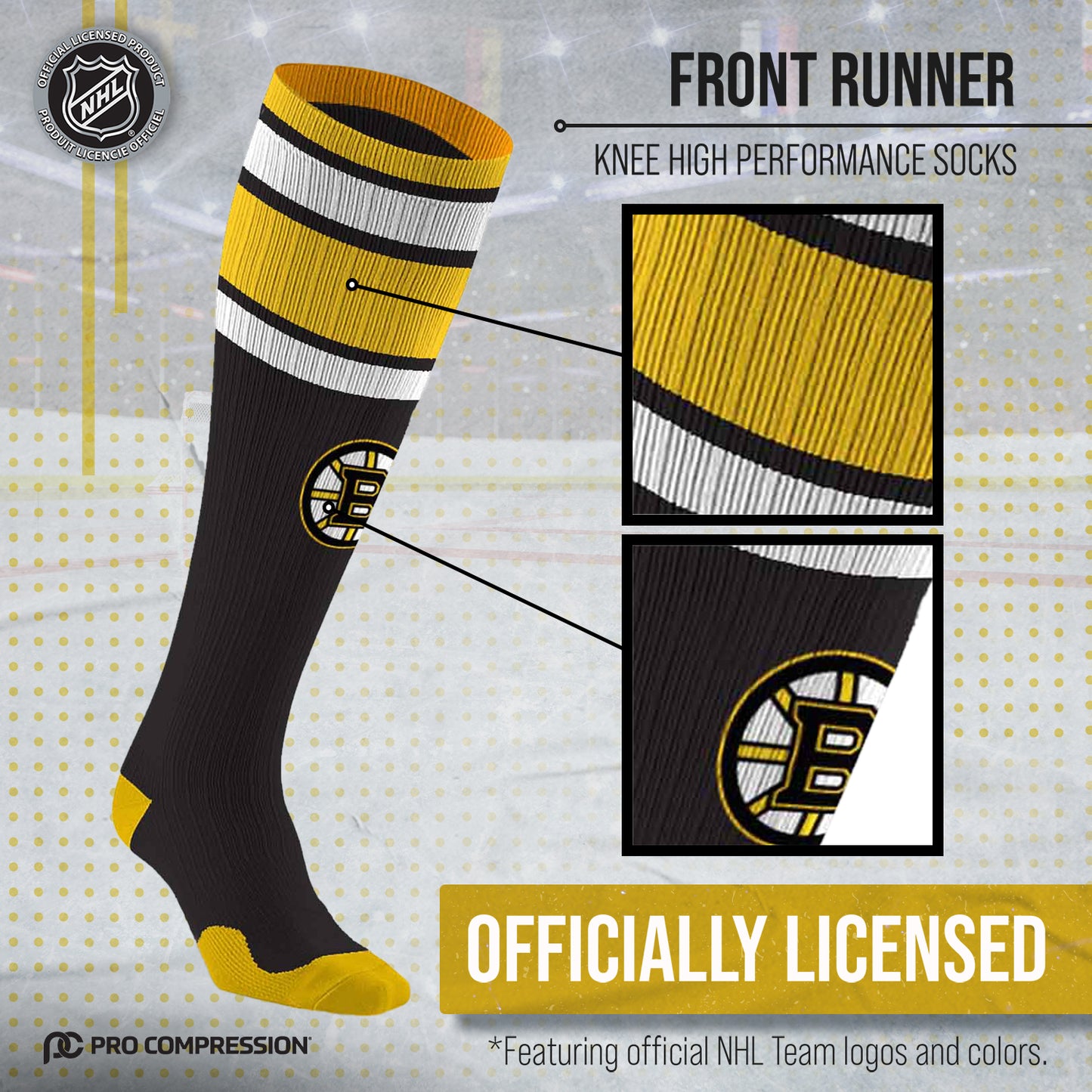 Boston  Bruins NHL Adult Knee High-Performance Socks - Black