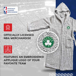 Boston Celtics NBA Adult Plush Hooded Robe with Pockets - Gray