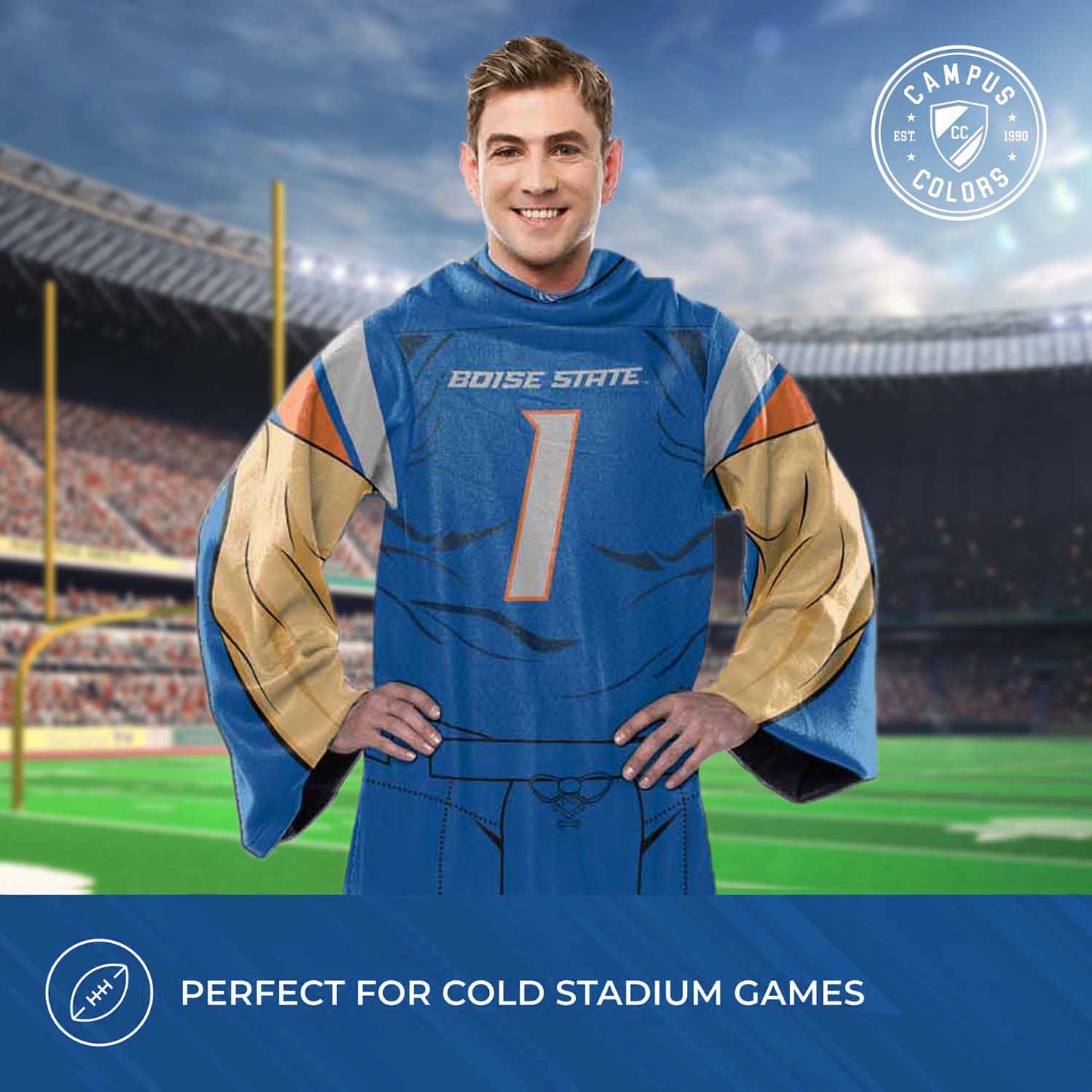 Boise State Broncos NCAA Team Wearable Blanket with Sleeves - Blue
