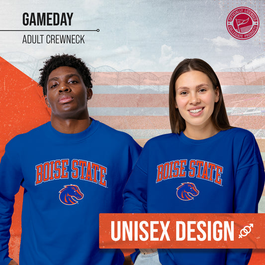 Boise State Broncos Adult Arch & Logo Soft Style Gameday Crewneck Sweatshirt - Royal