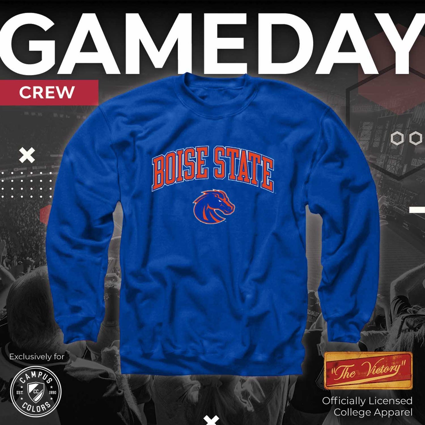 Boise State Broncos Adult Arch & Logo Soft Style Gameday Crewneck Sweatshirt - Royal