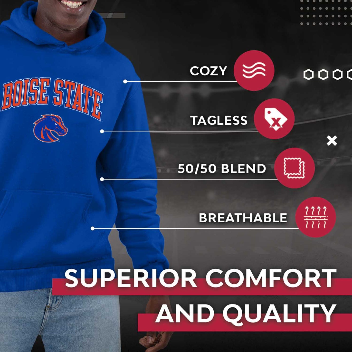 Boise State Broncos Adult Arch & Logo Soft Style Gameday Hooded Sweatshirt - Royal