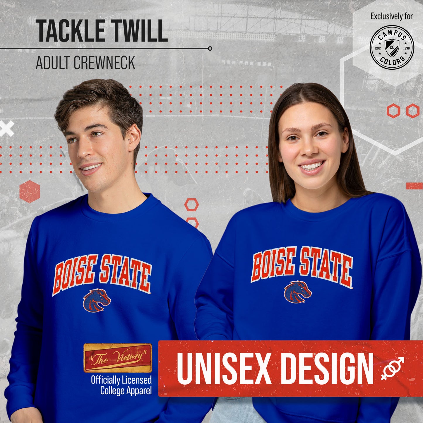 Boise State Broncos NCAA Adult Tackle Twill Crewneck Sweatshirt - Royal