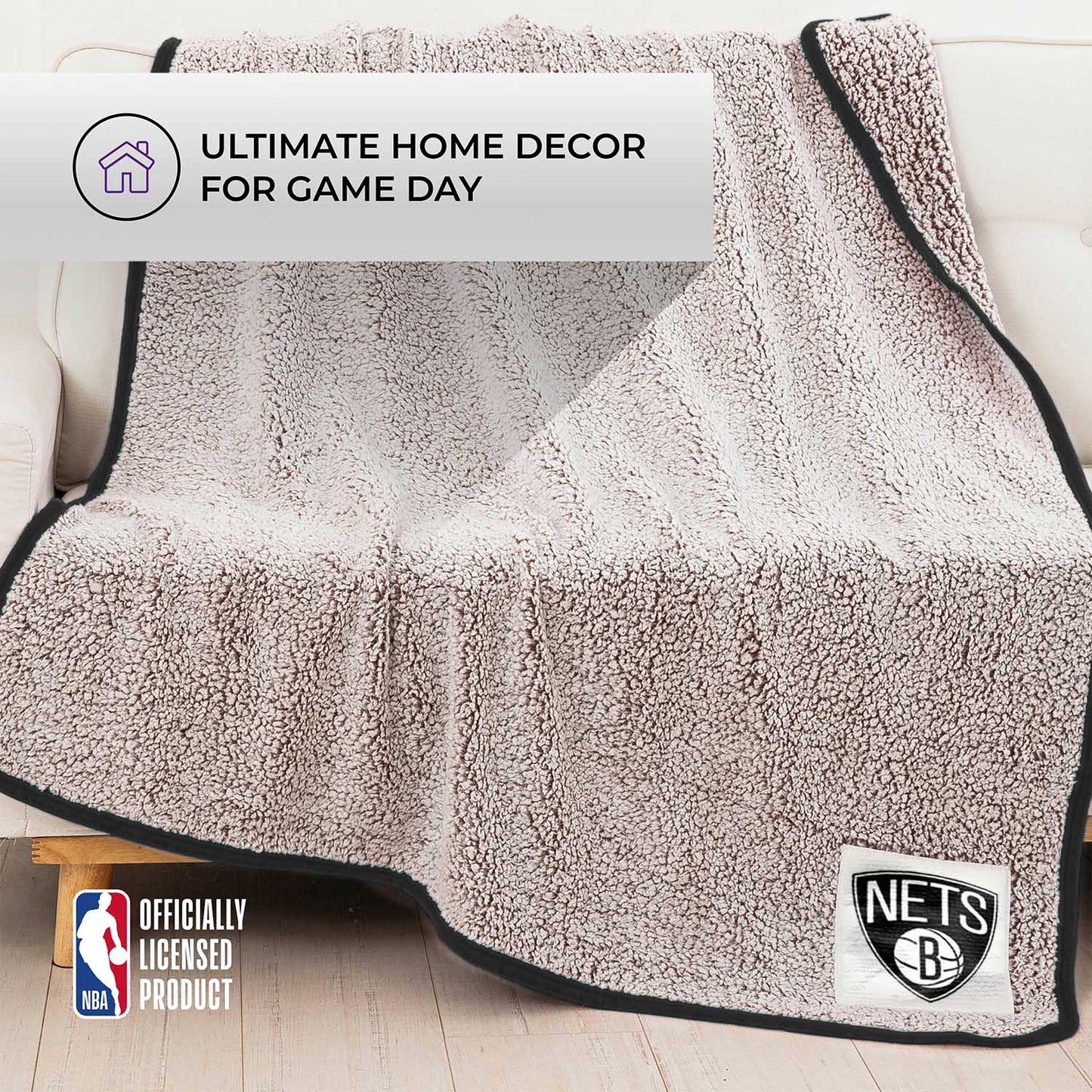 Brooklyn Nets NBA Silk Touch Sherpa Throw Blanket - Black