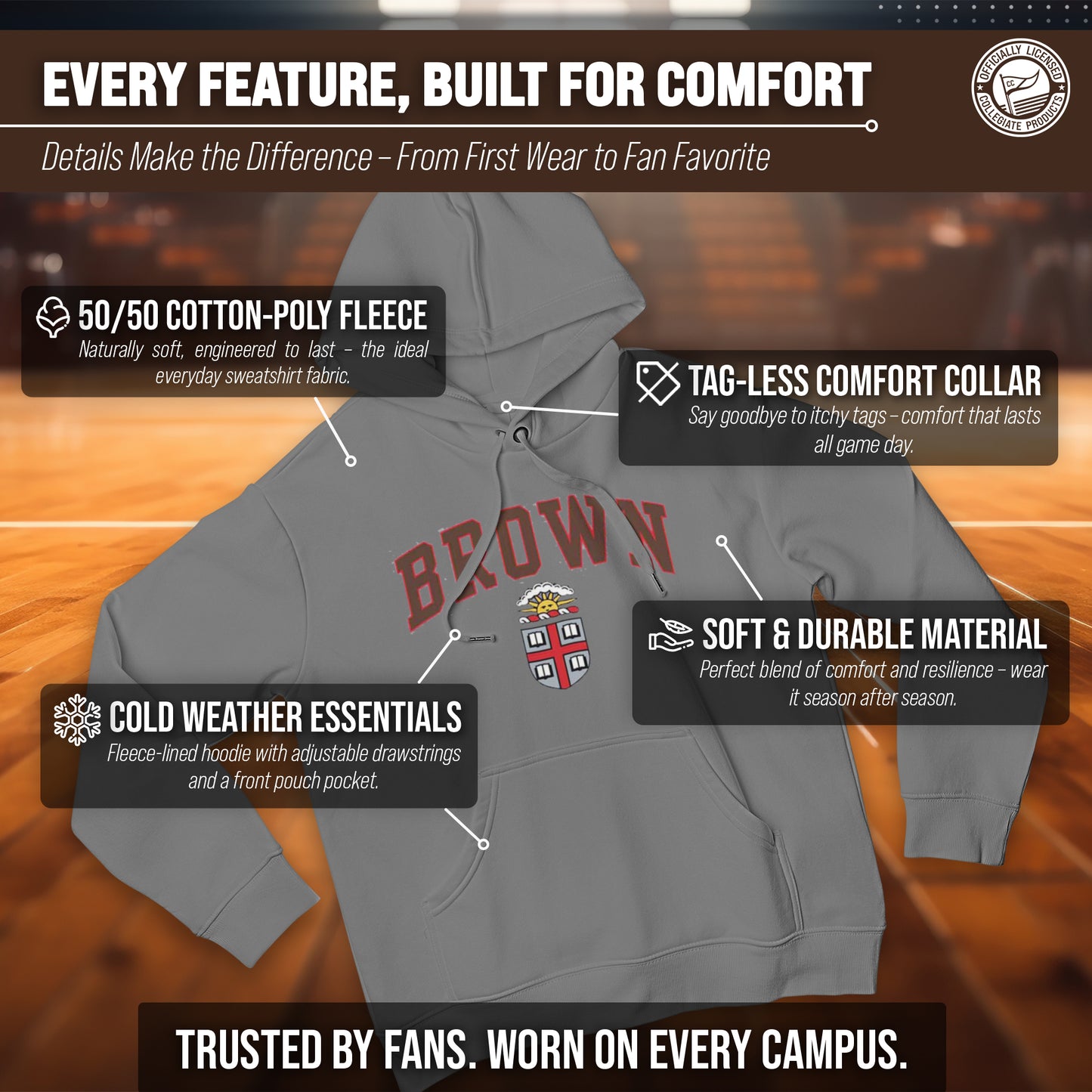 Brown Bears Campus Colors Adult Arch & Logo Soft Style Gameday Hooded Sweatshirt  - Gray