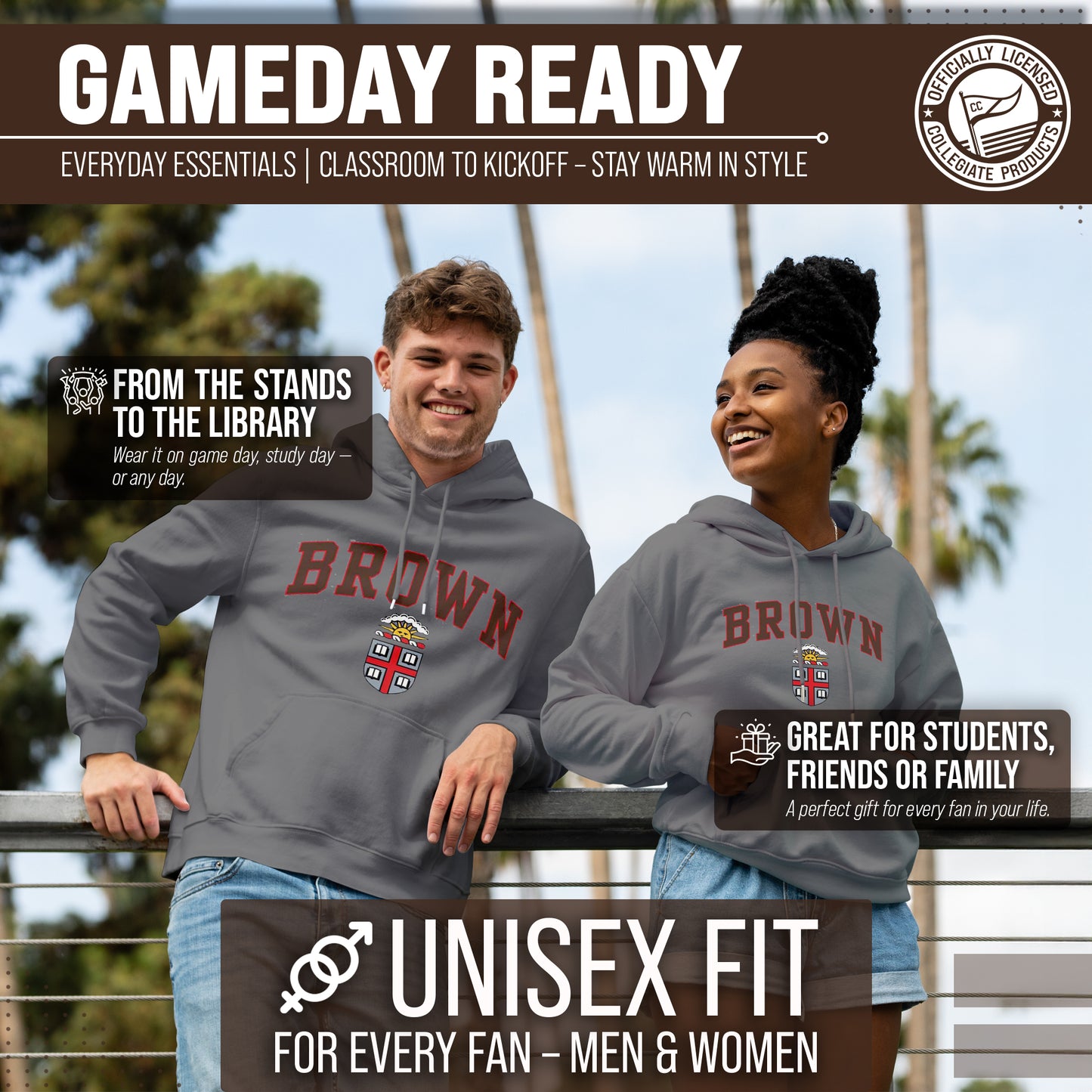 Brown Bears Campus Colors Adult Arch & Logo Soft Style Gameday Hooded Sweatshirt  - Gray