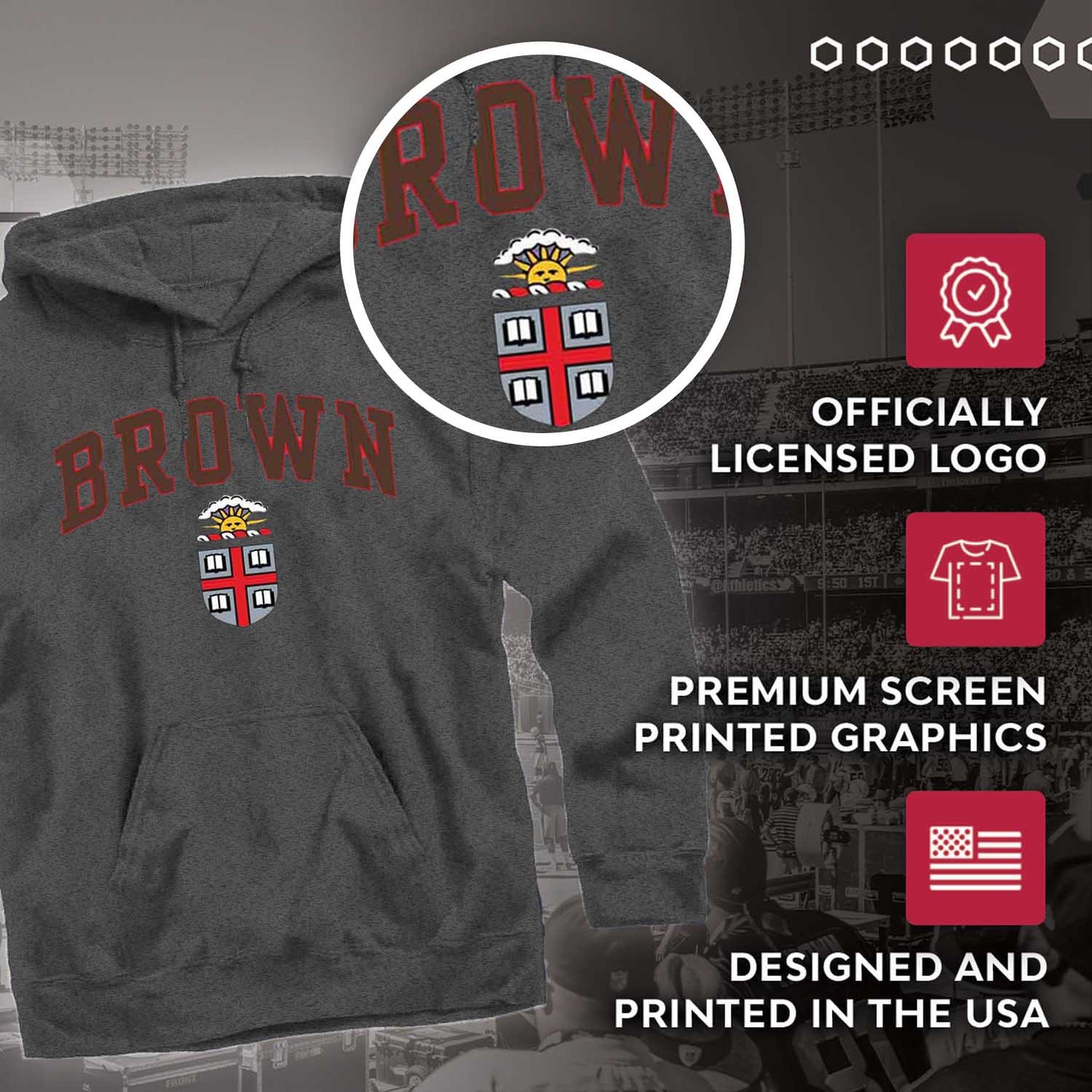 Brown Bears Campus Colors Adult Arch & Logo Soft Style Gameday Hooded Sweatshirt  - Gray