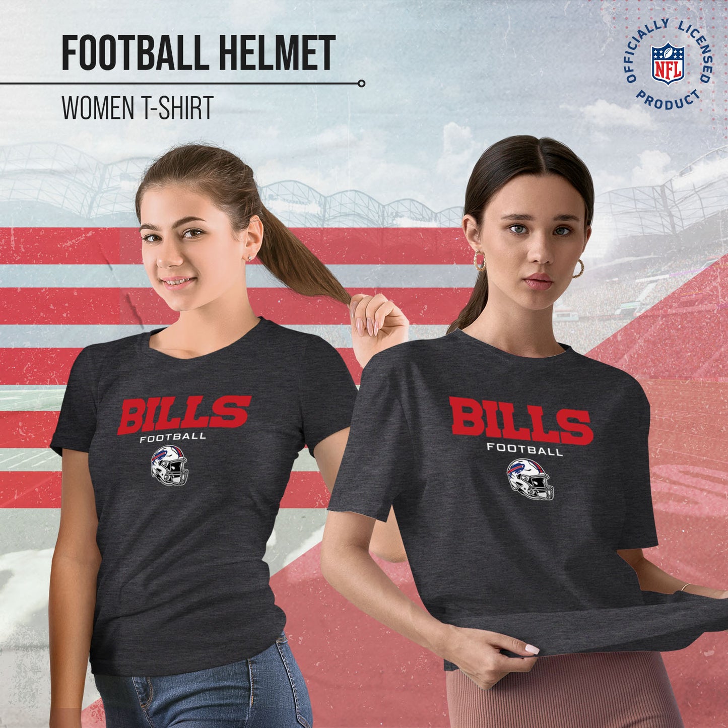 Buffalo Bills Women's NFL Football Helmet Short Sleeve Tagless T-Shirt - Charcoal