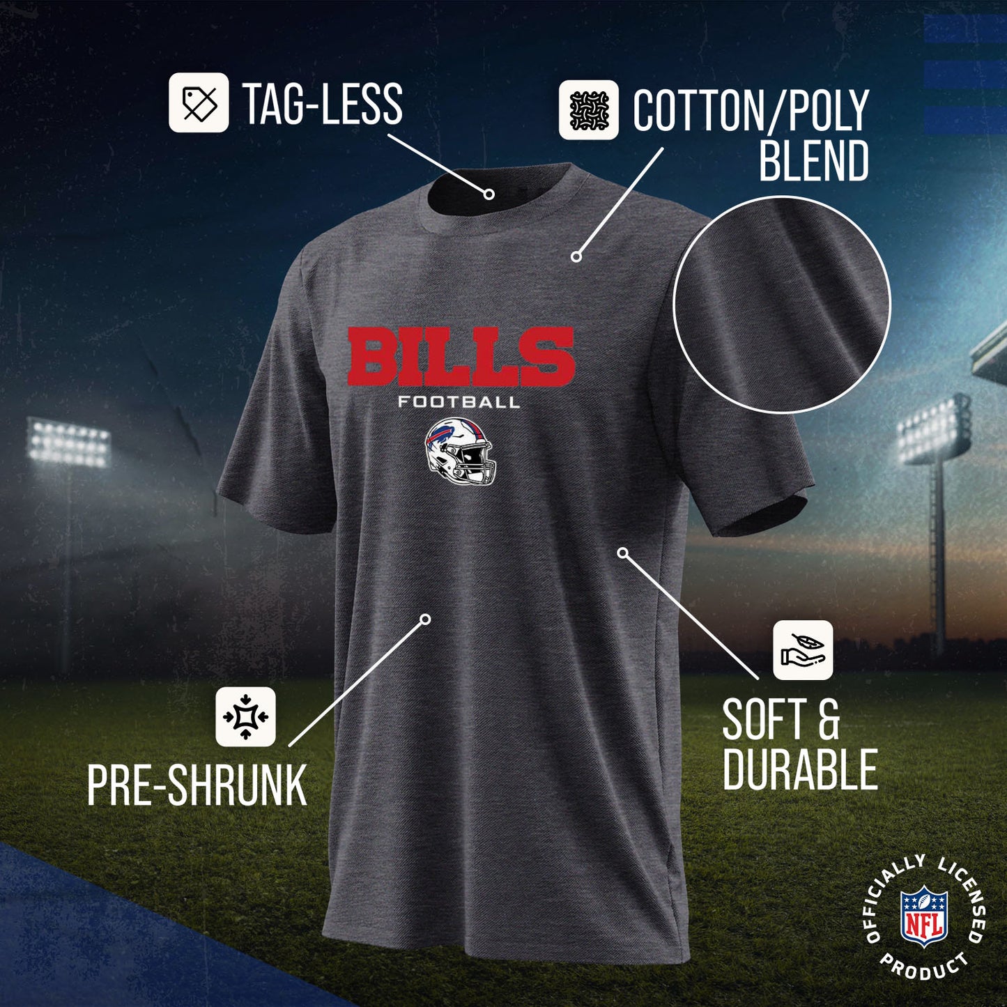 Buffalo Bills NFL Youth Football Helmet Tagless T-Shirt - Charcoal