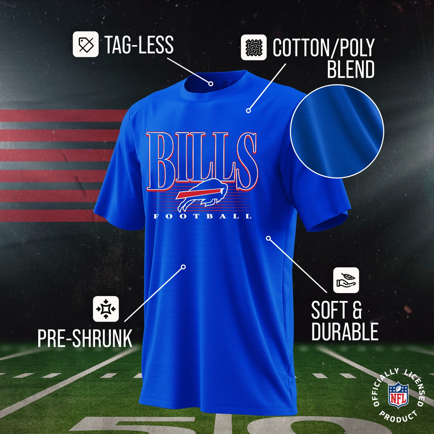 Buffalo Bills NFL Adult Overtime Blueprint Tag-Less T-Shirt - Royal