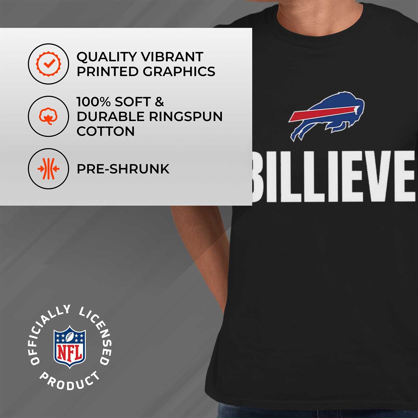 Buffalo Bills NFL Adult Team Slogan Unisex T-Shirt - Black