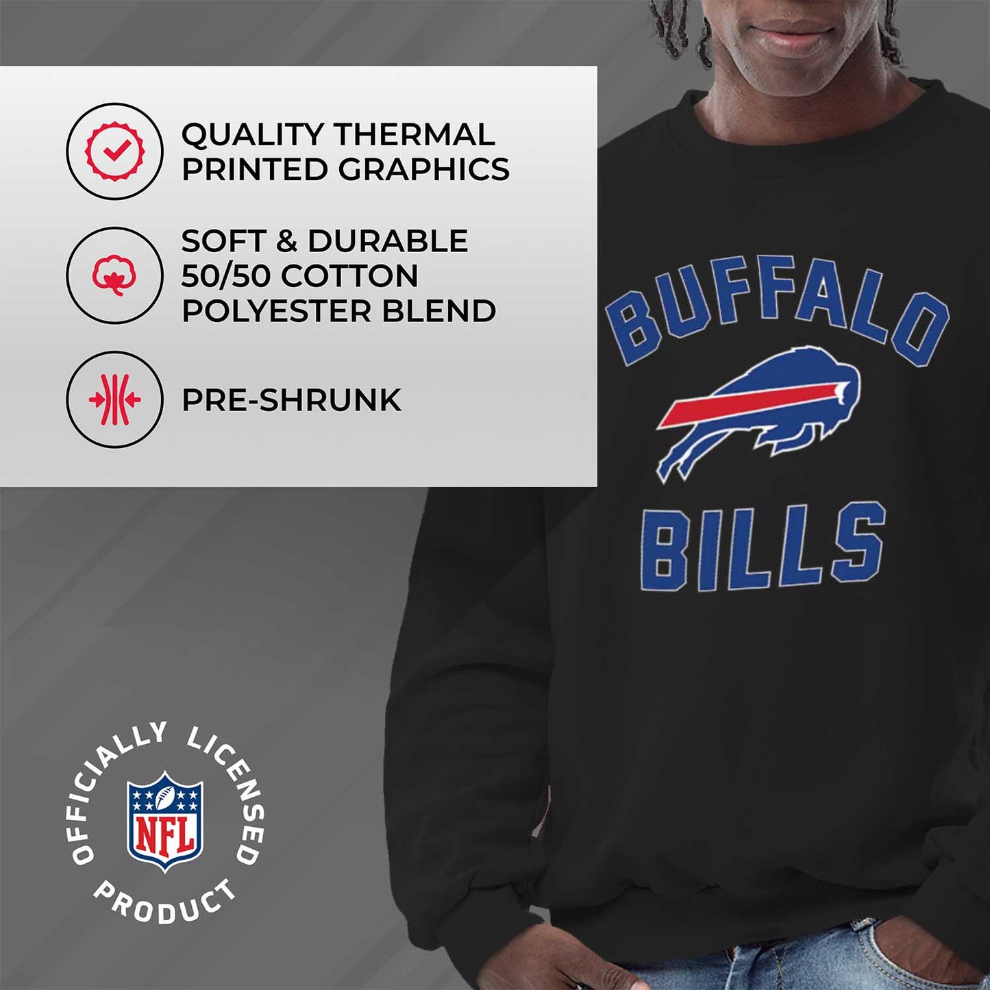 Buffalo Bills NFL Adult Gameday Football Crewneck Sweatshirt - Black