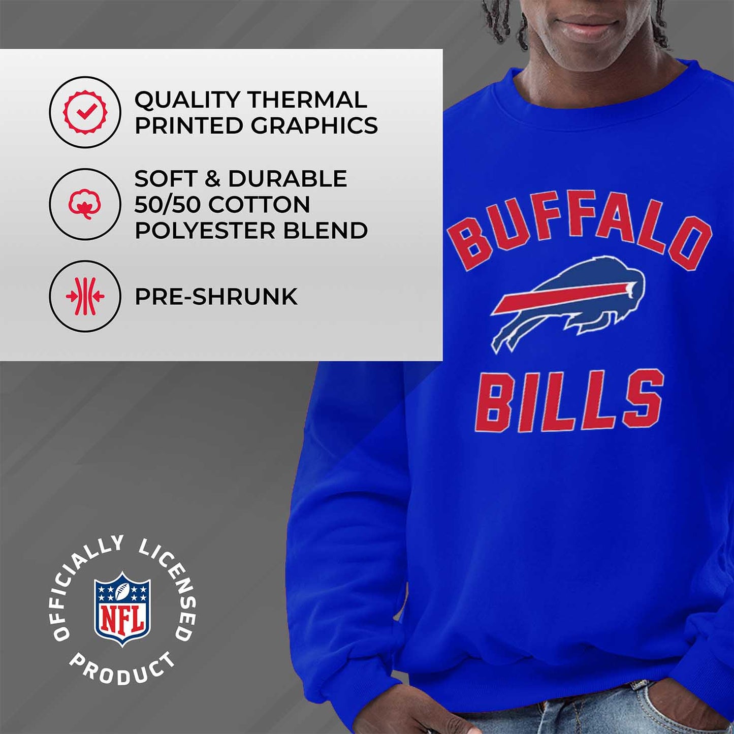Buffalo Bills NFL Adult Gameday Football Crewneck Sweatshirt - Royal