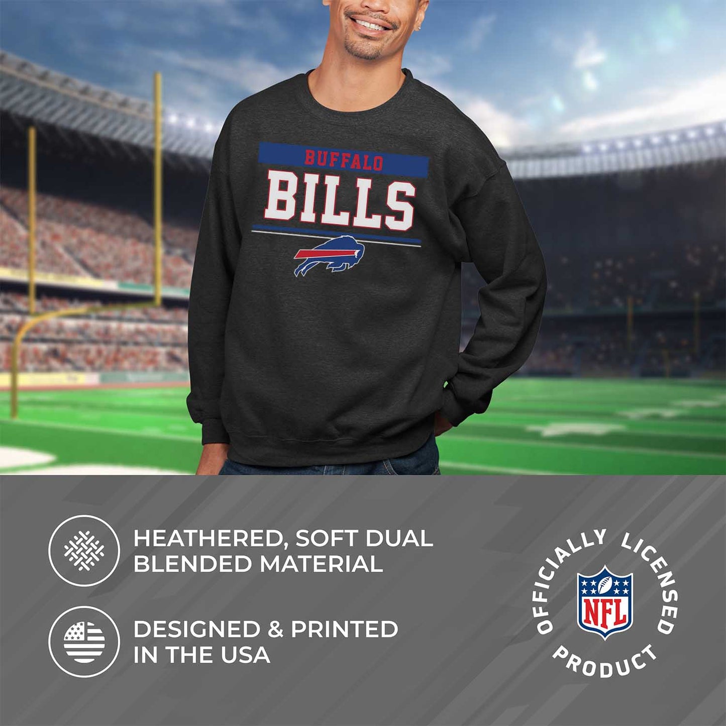 Buffalo Bills NFL Adult Long Sleeve Team Block Charcoal Crewneck Sweatshirt - Charcoal