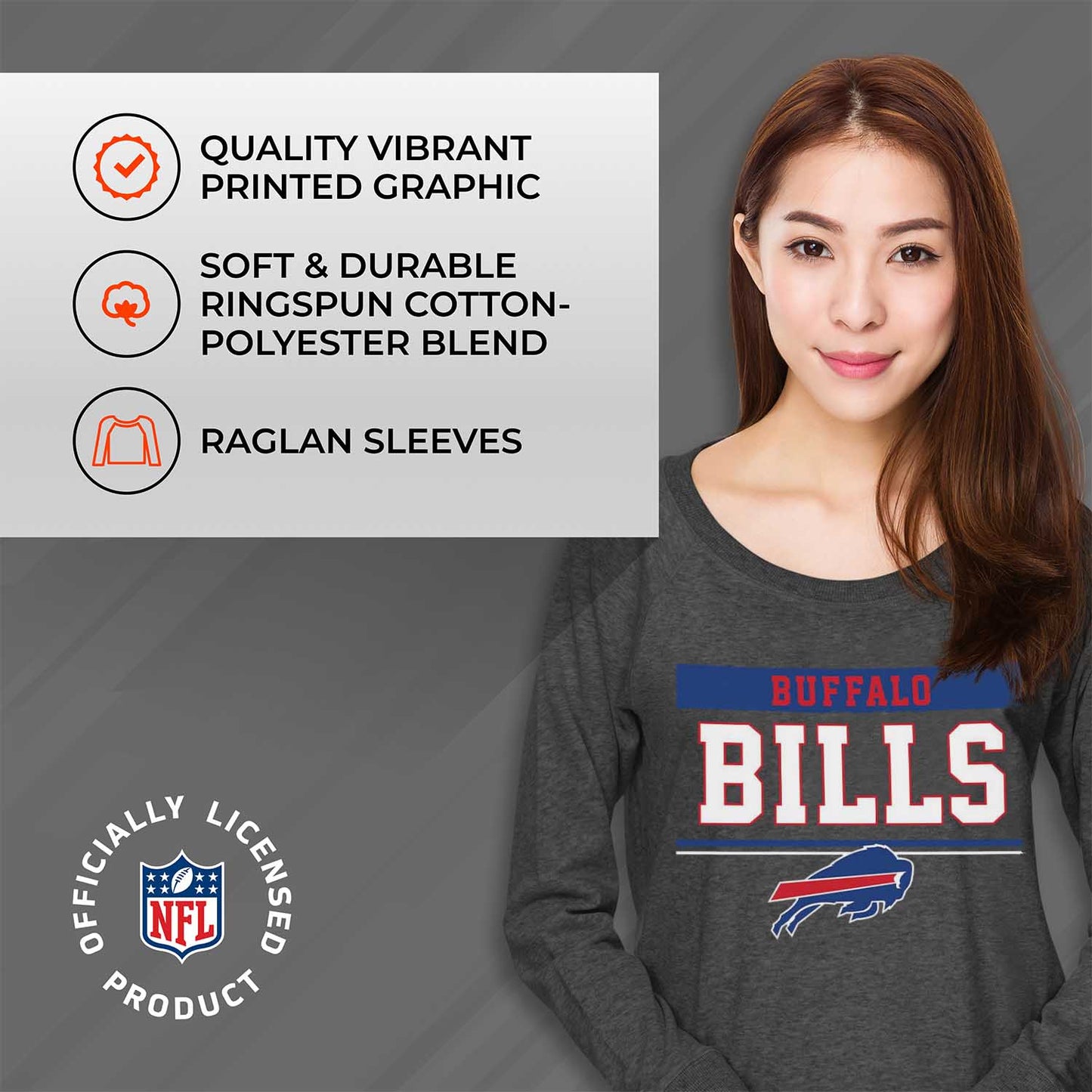 Buffalo Bills NFL Womens Charcoal Crew Neck Football Apparel - Charcoal