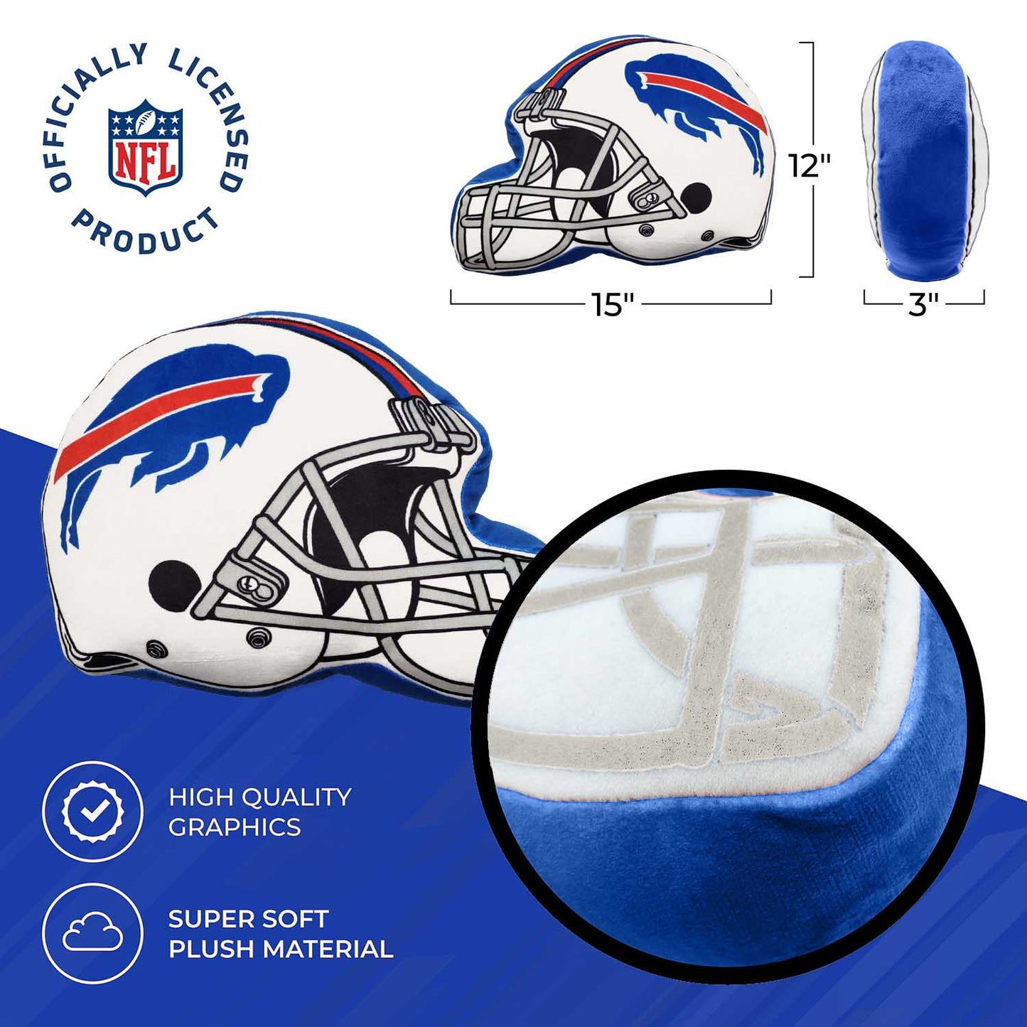 Buffalo Bills NFL Helmet Football Super Soft Plush Pillow - Blue