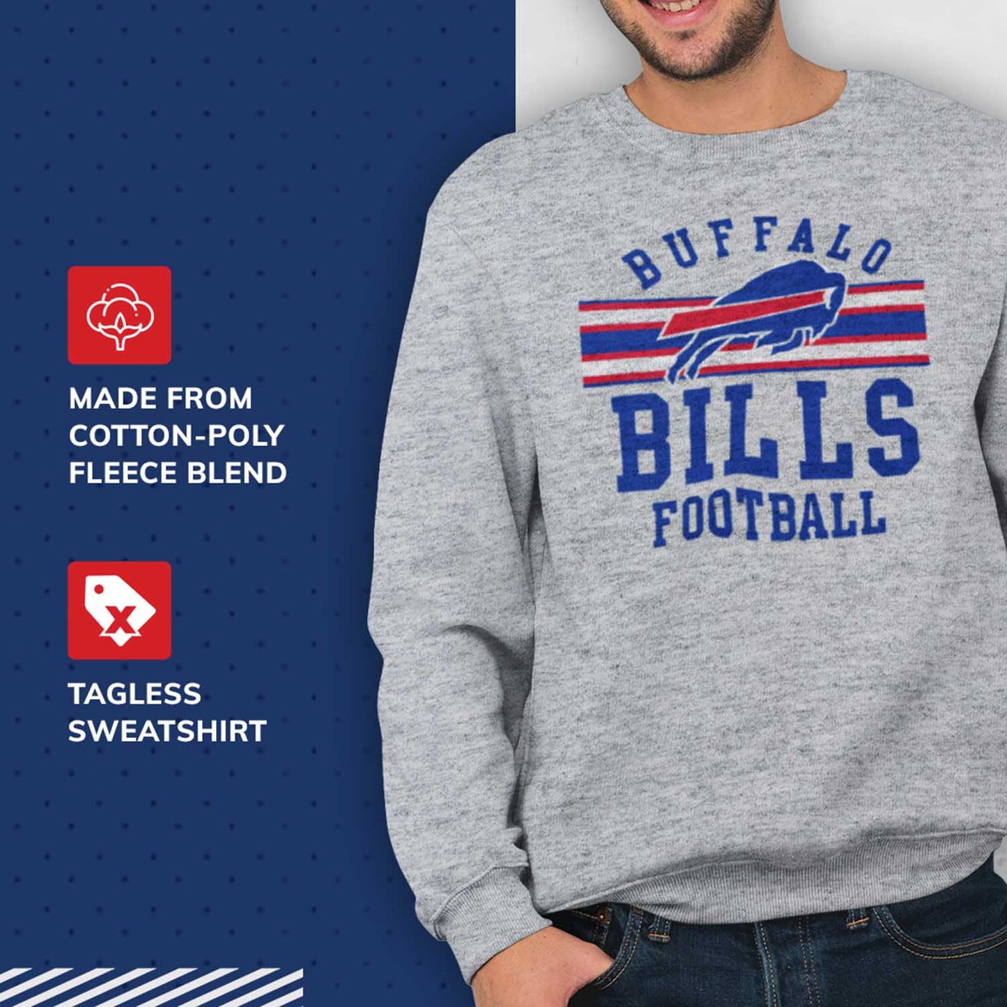 Buffalo Bills NFL Team Stripe Crew Sweatshirt - Sport Gray