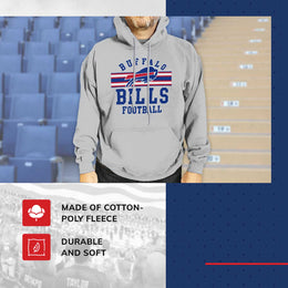 Buffalo Bills NFL Team Stripe Hooded Sweatshirt- Soft Pullover Sports Hoodie For Men & Women - Sport Gray