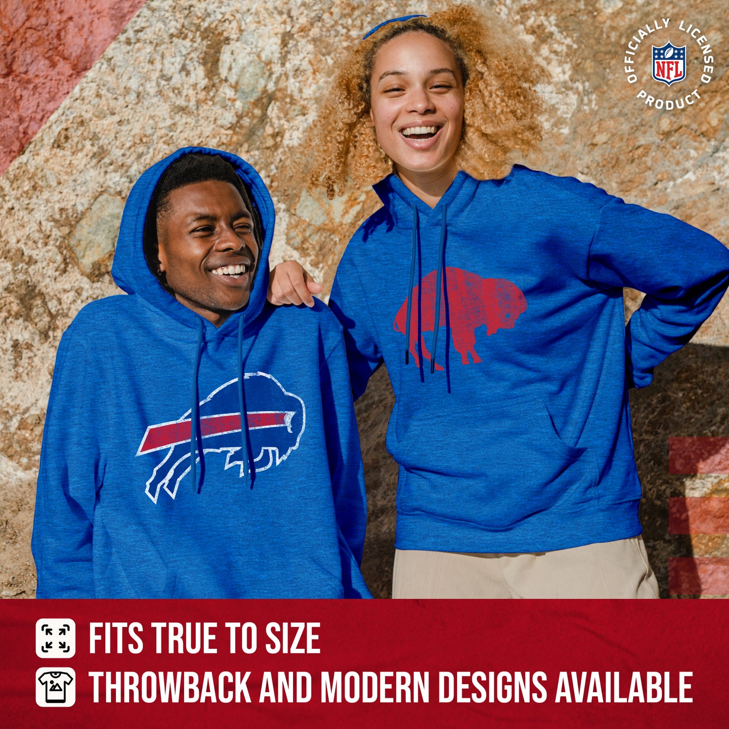 Buffalo Bills NFL Adult Unisex Modern Throwback Ultra Soft Fleece Hooded Sweatshirt - Blue