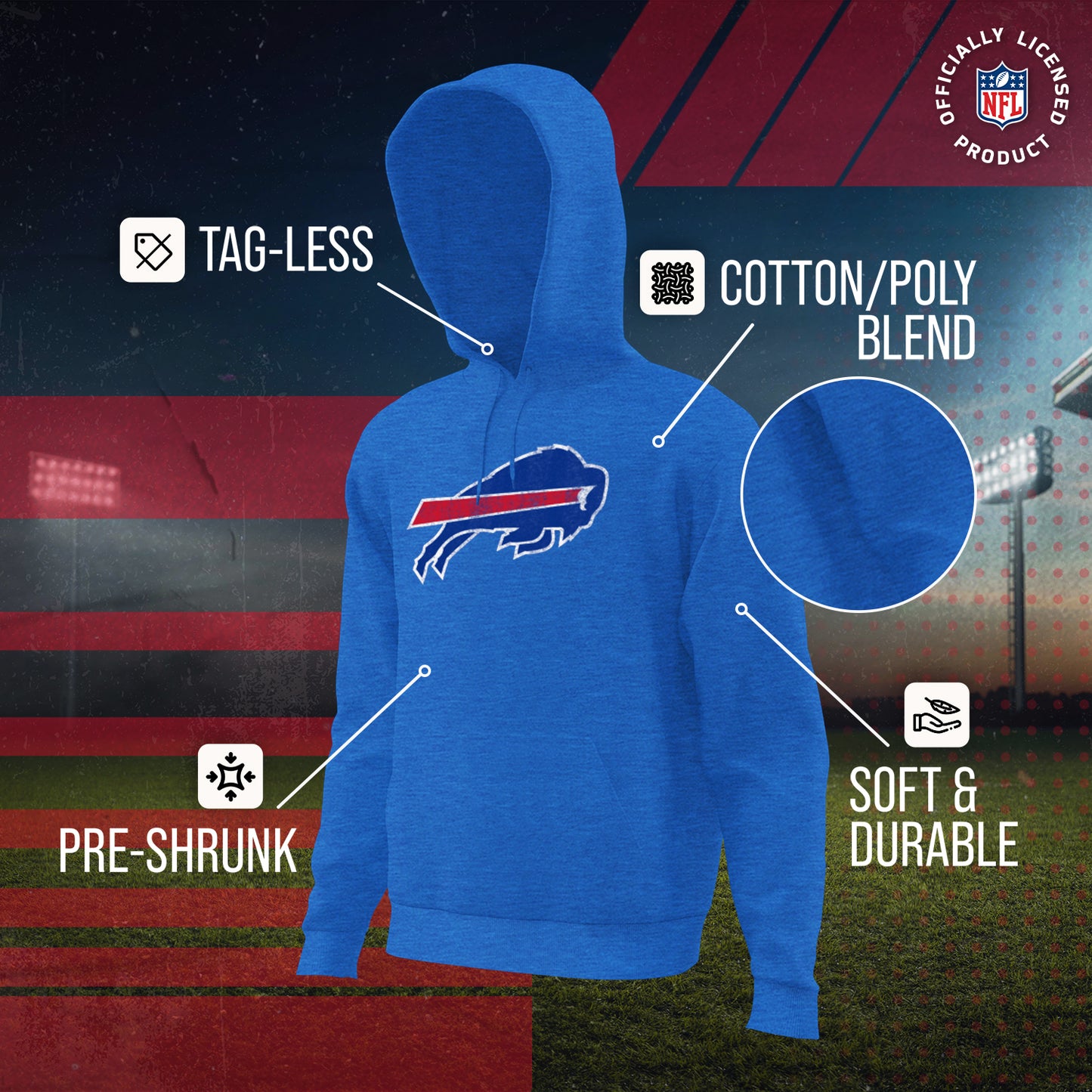 Buffalo Bills NFL Adult Unisex Modern Throwback Ultra Soft Fleece Hooded Sweatshirt - Blue