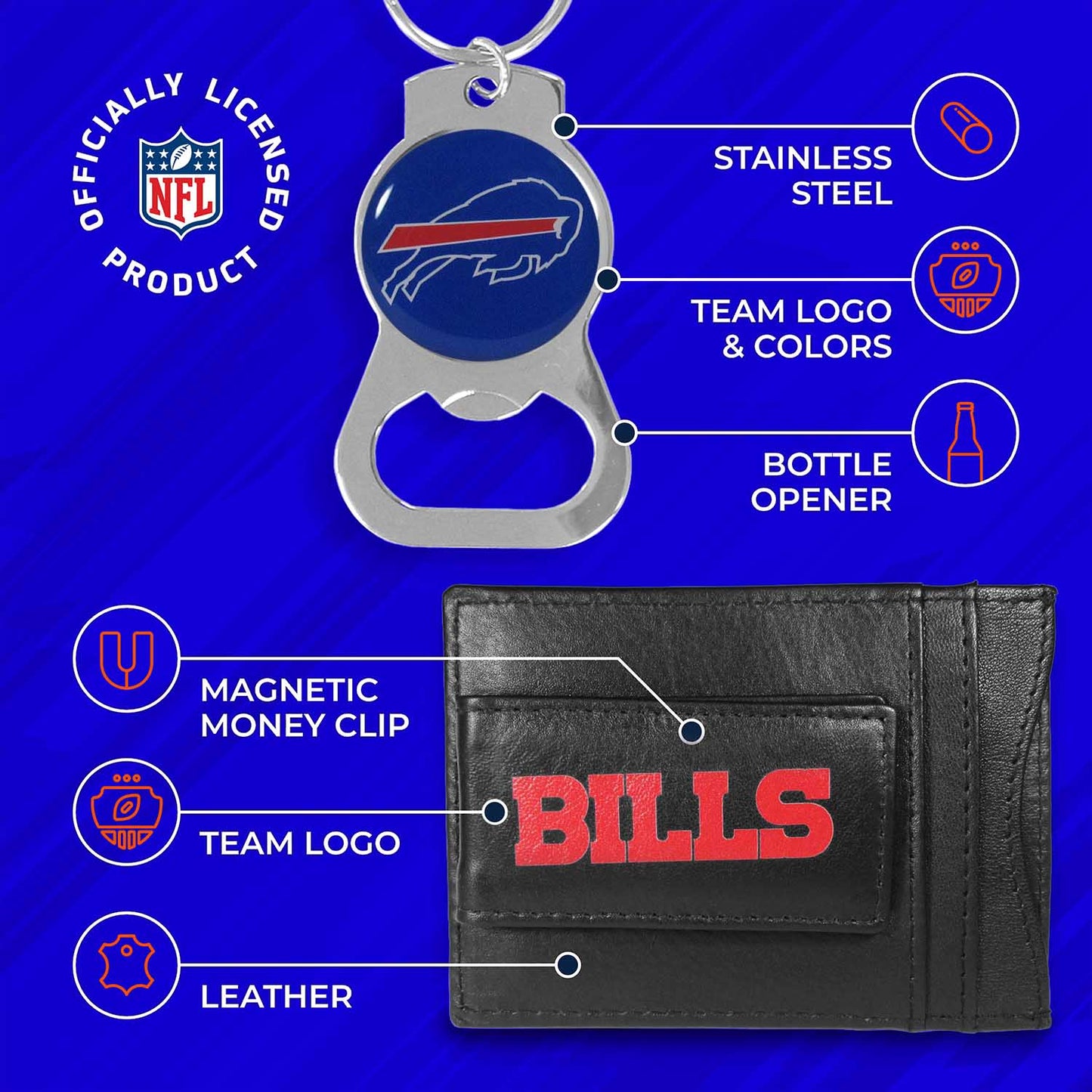Buffalo Bills NFL Bottle Opener Keychain Bundle - Black