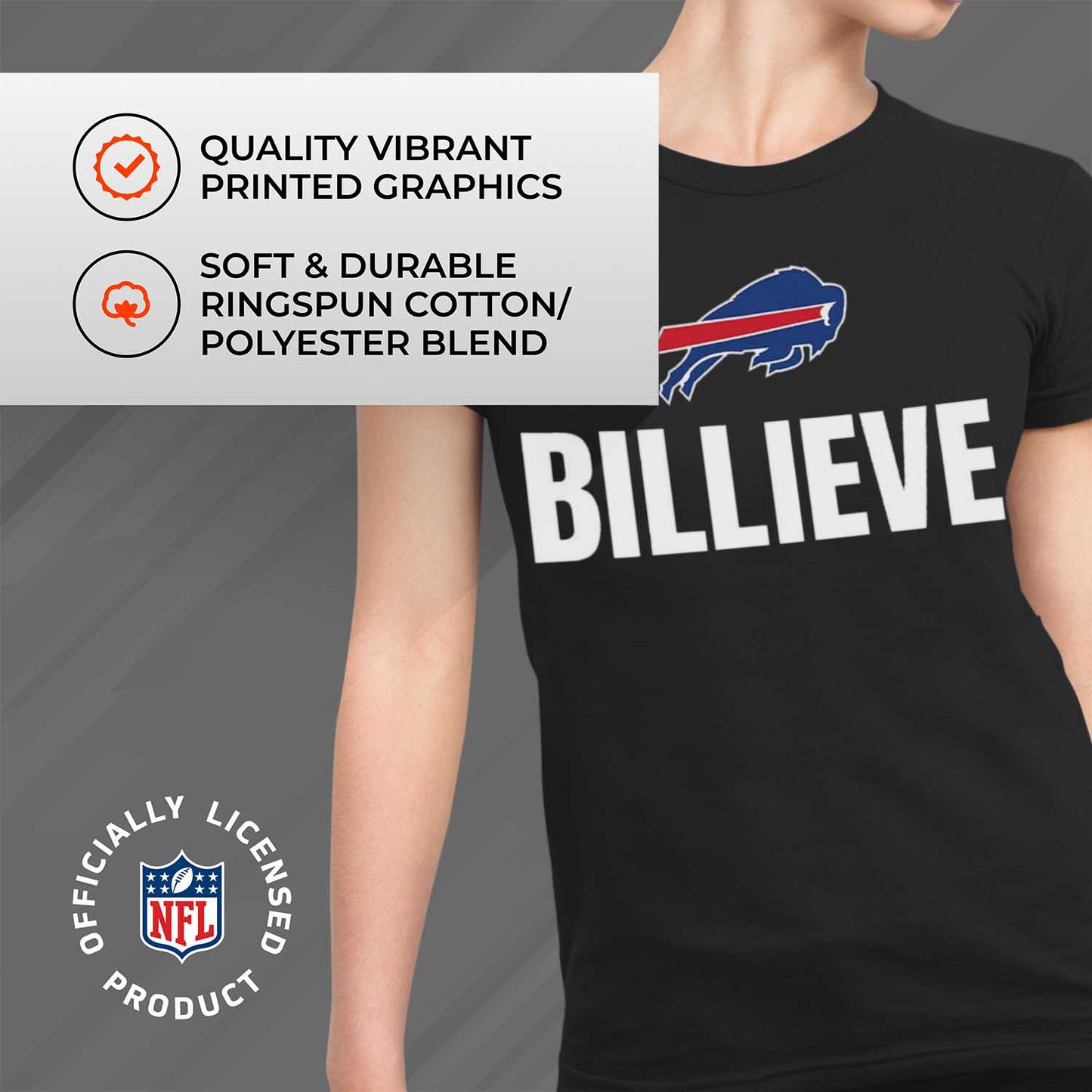 Buffalo Bills NFL Womens Plus Size Team Slogan Short Sleeve T-Shirt - Black