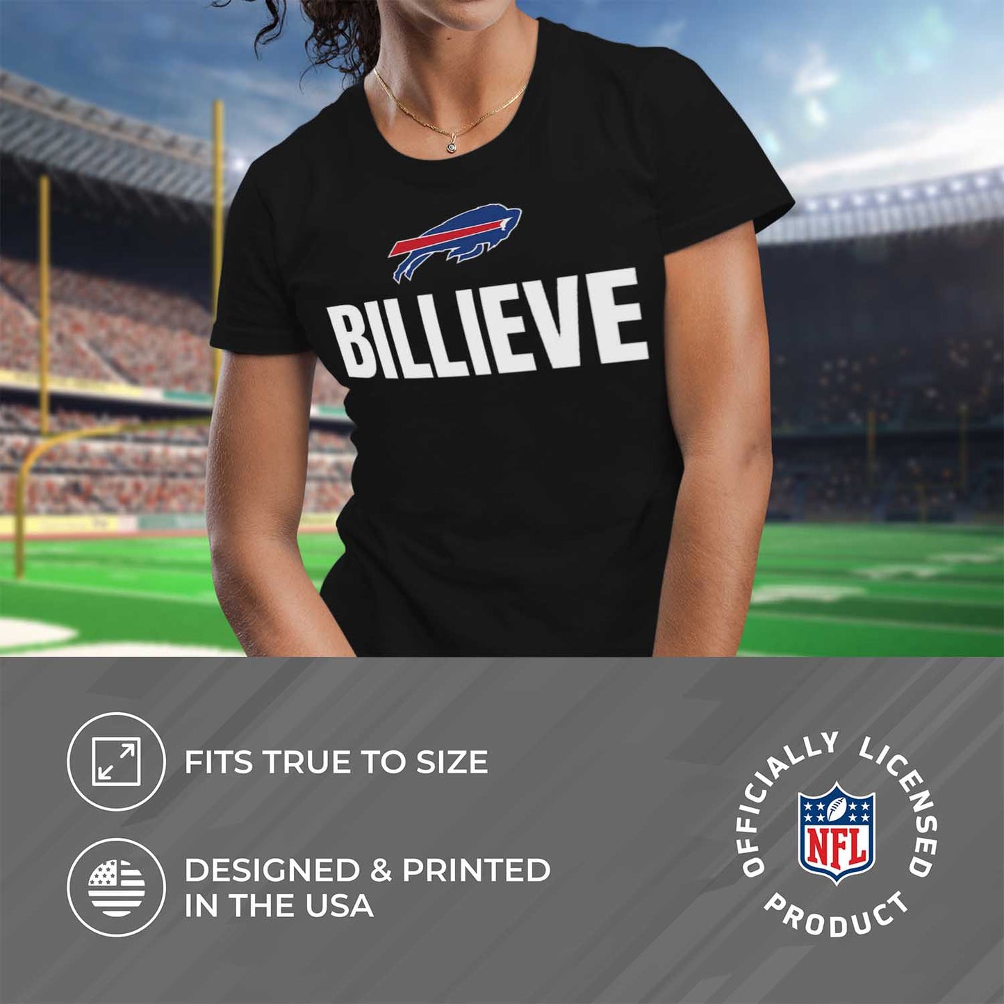 Buffalo Bills NFL Womens Plus Size Team Slogan Short Sleeve T-Shirt - Black