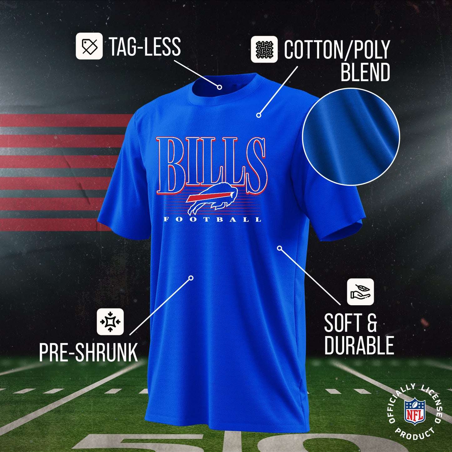 Buffalo Bills NFL Youth Overtime Blueprint Football T-Shirt Unisex Tag Free Comfortable - Royal