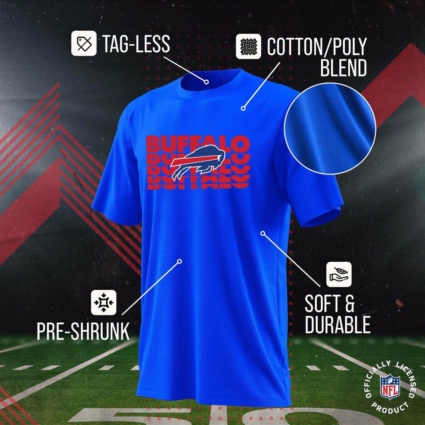 Buffalo Bills NFL Youth Repeating Logo Football T-Shirt Unisex Tag Free Comfortable - Royal