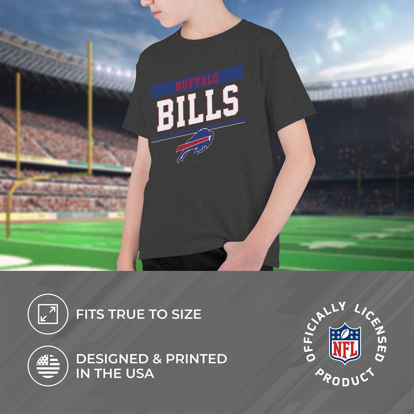 Buffalo Bills NFL Youth Short Sleeve Charcoal T Shirt - Charcoal