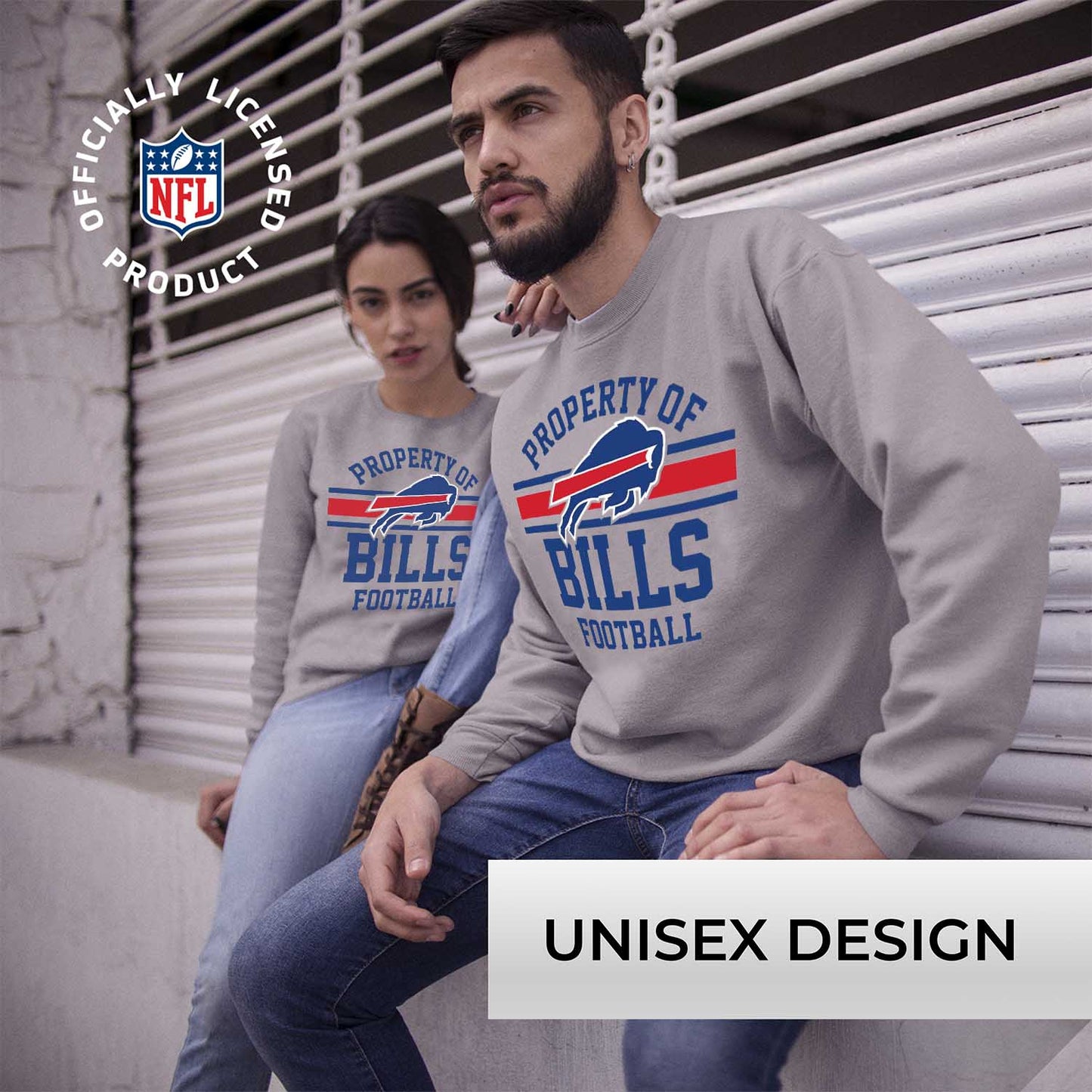 Buffalo Bills NFL Adult Property Of Crewneck Fleece Sweatshirt - Sport Gray
