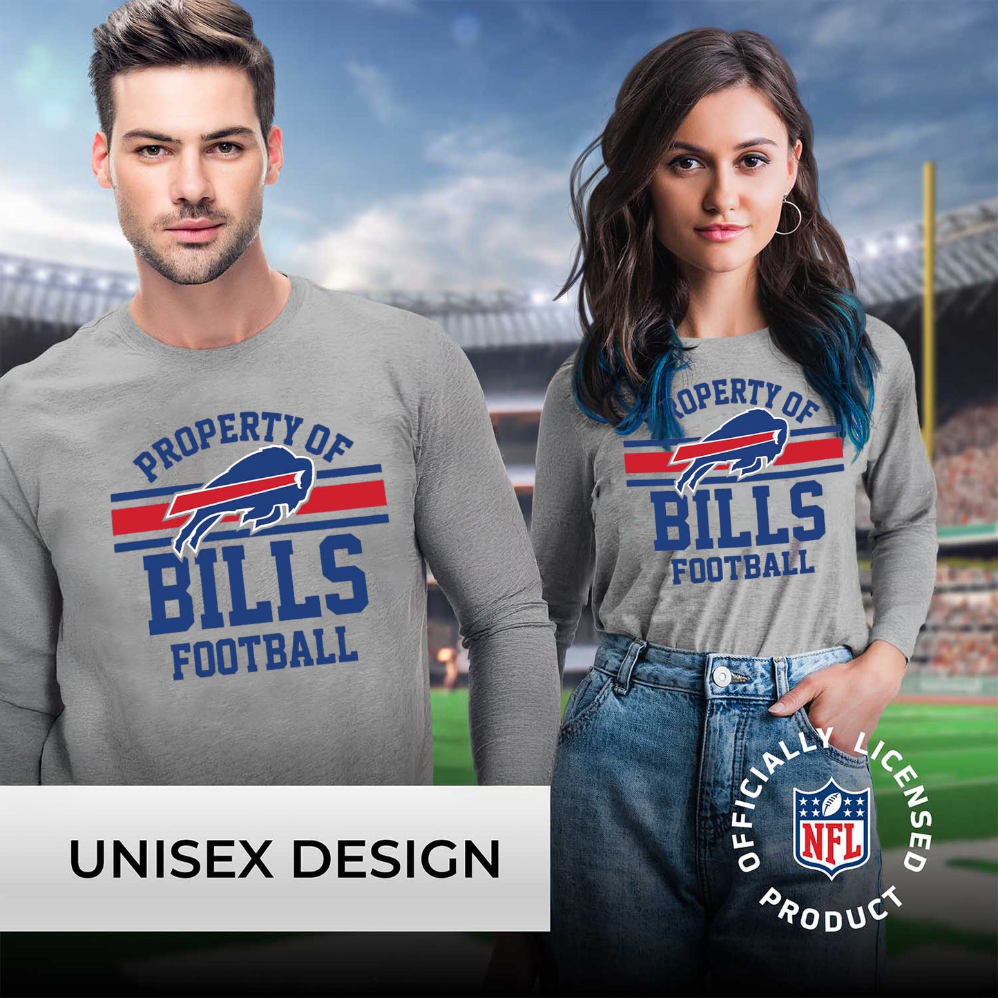 Buffalo Bills NFL Adult Property Of Long SleeveT Shirt - Sport Gray