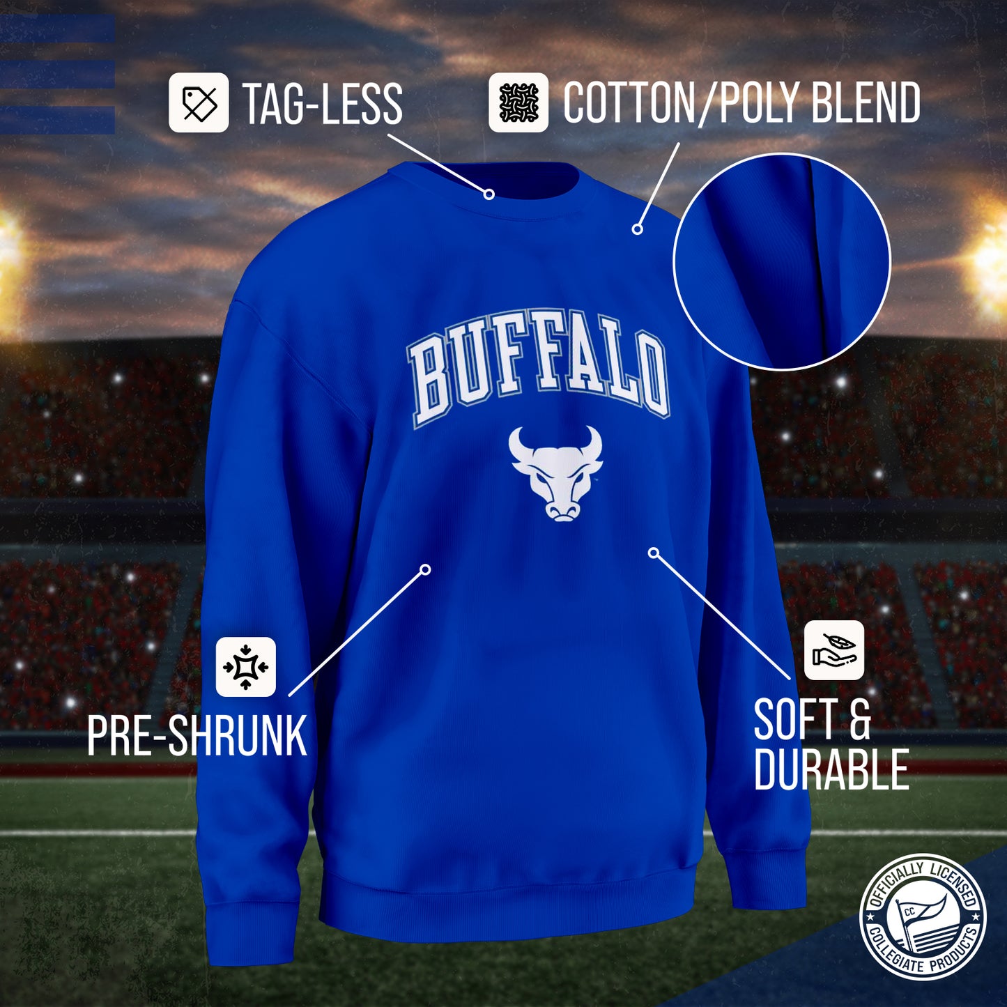 Buffalo Bulls Adult Arch & Logo Soft Style Gameday Crewneck Sweatshirt - Royal