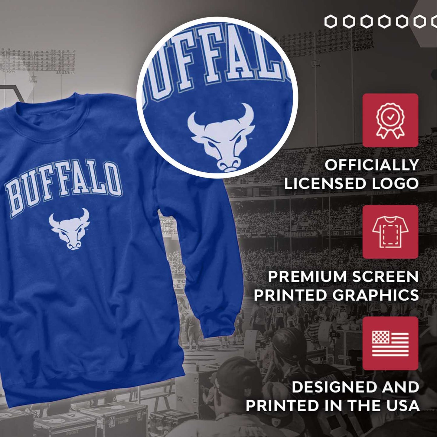 Buffalo Bulls Adult Arch & Logo Soft Style Gameday Crewneck Sweatshirt - Royal