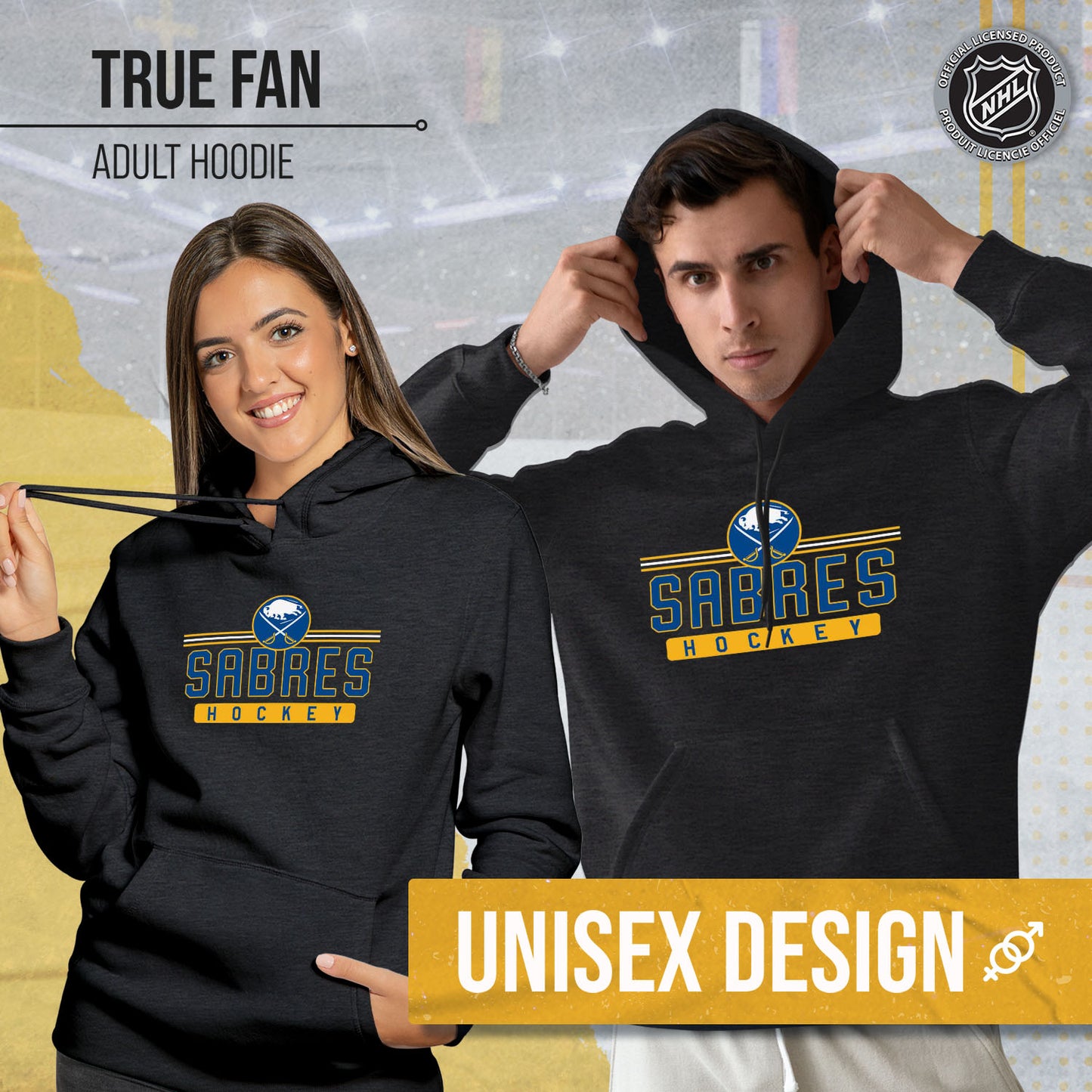 Buffalo Sabres NHL Adult Heather Charcoal True Fan Hooded Sweatshirt Unisex - Charcoal