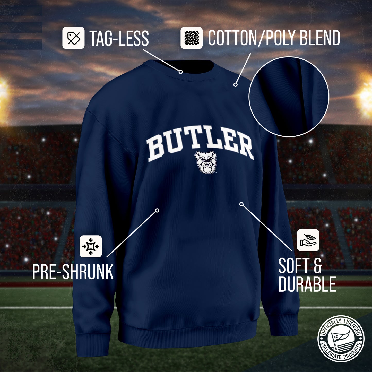 Butler Bulldogs Adult Arch & Logo Soft Style Gameday Crewneck Sweatshirt - Navy