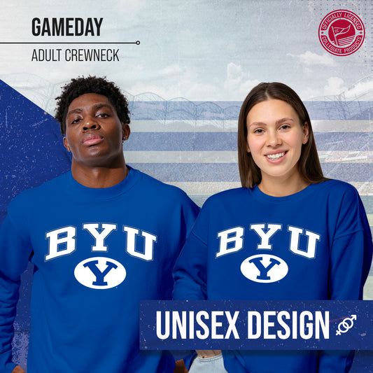 BYU Cougars Adult Arch & Logo Soft Style Gameday Crewneck Sweatshirt - Navy