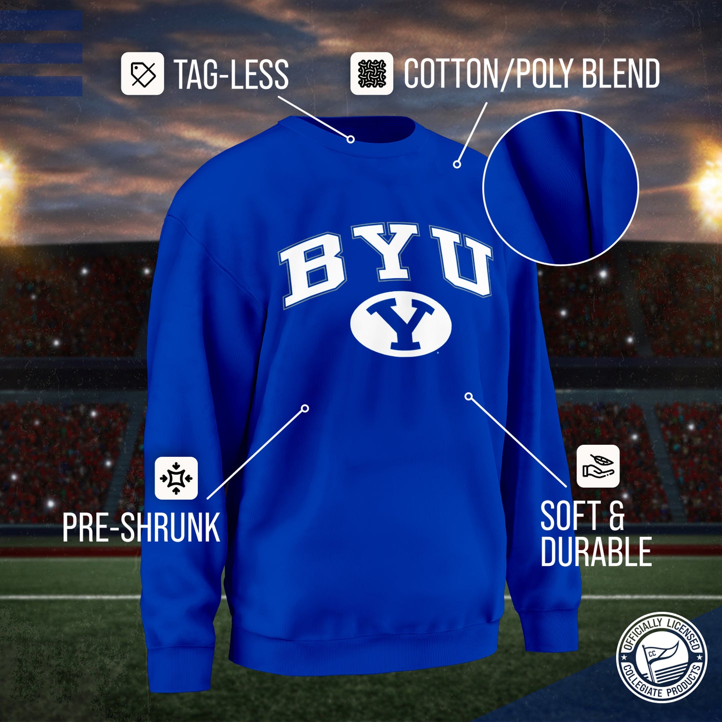 BYU Cougars Adult Arch & Logo Soft Style Gameday Crewneck Sweatshirt - Navy