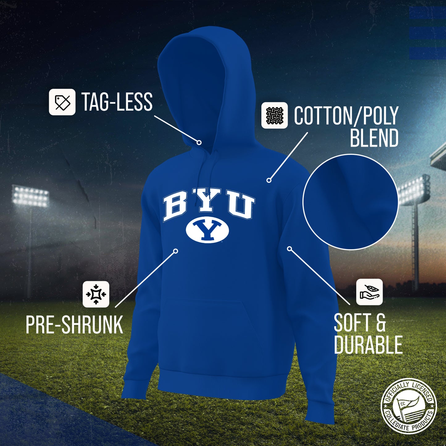 BYU Cougars Adult Arch & Logo Soft Style Gameday Hooded Sweatshirt - Navy