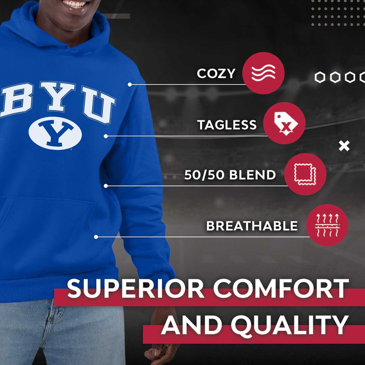 BYU Cougars Adult Arch & Logo Soft Style Gameday Hooded Sweatshirt - Navy