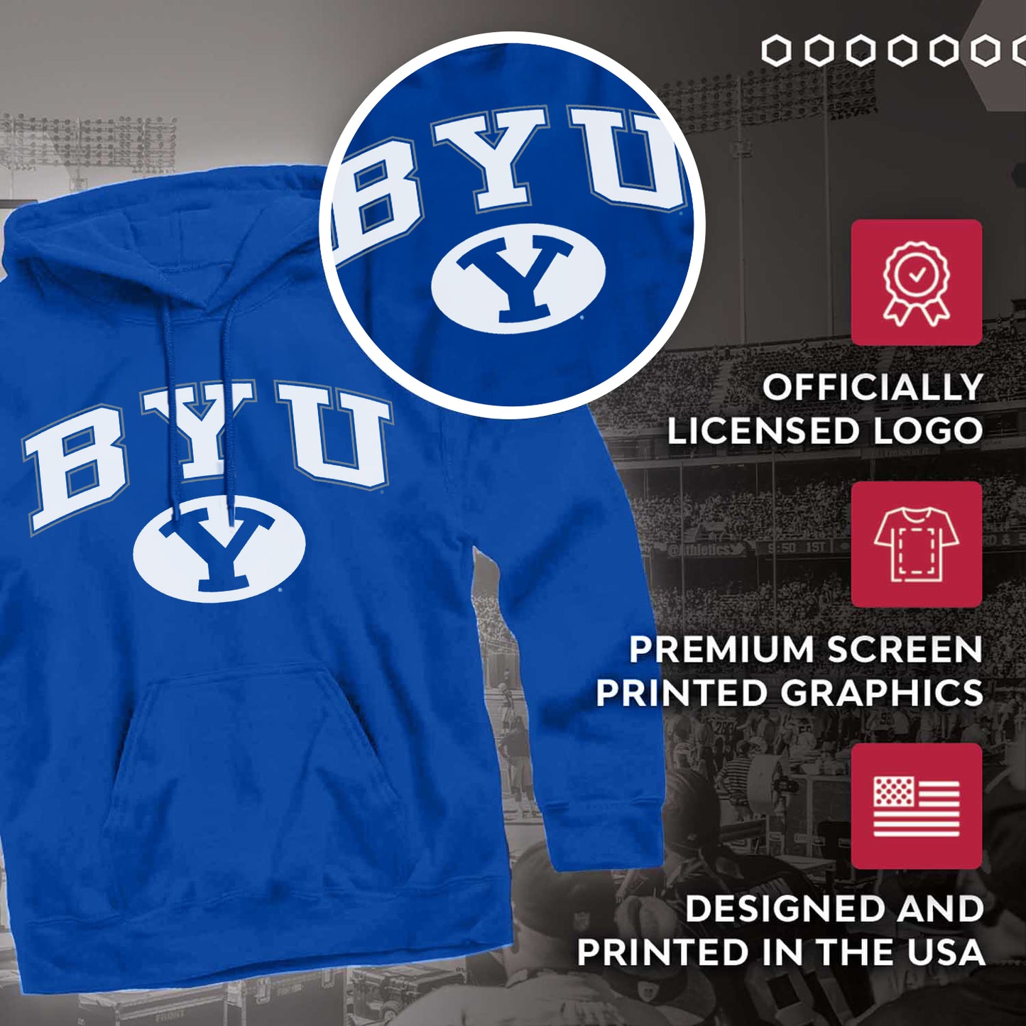 BYU Cougars Adult Arch & Logo Soft Style Gameday Hooded Sweatshirt - Navy