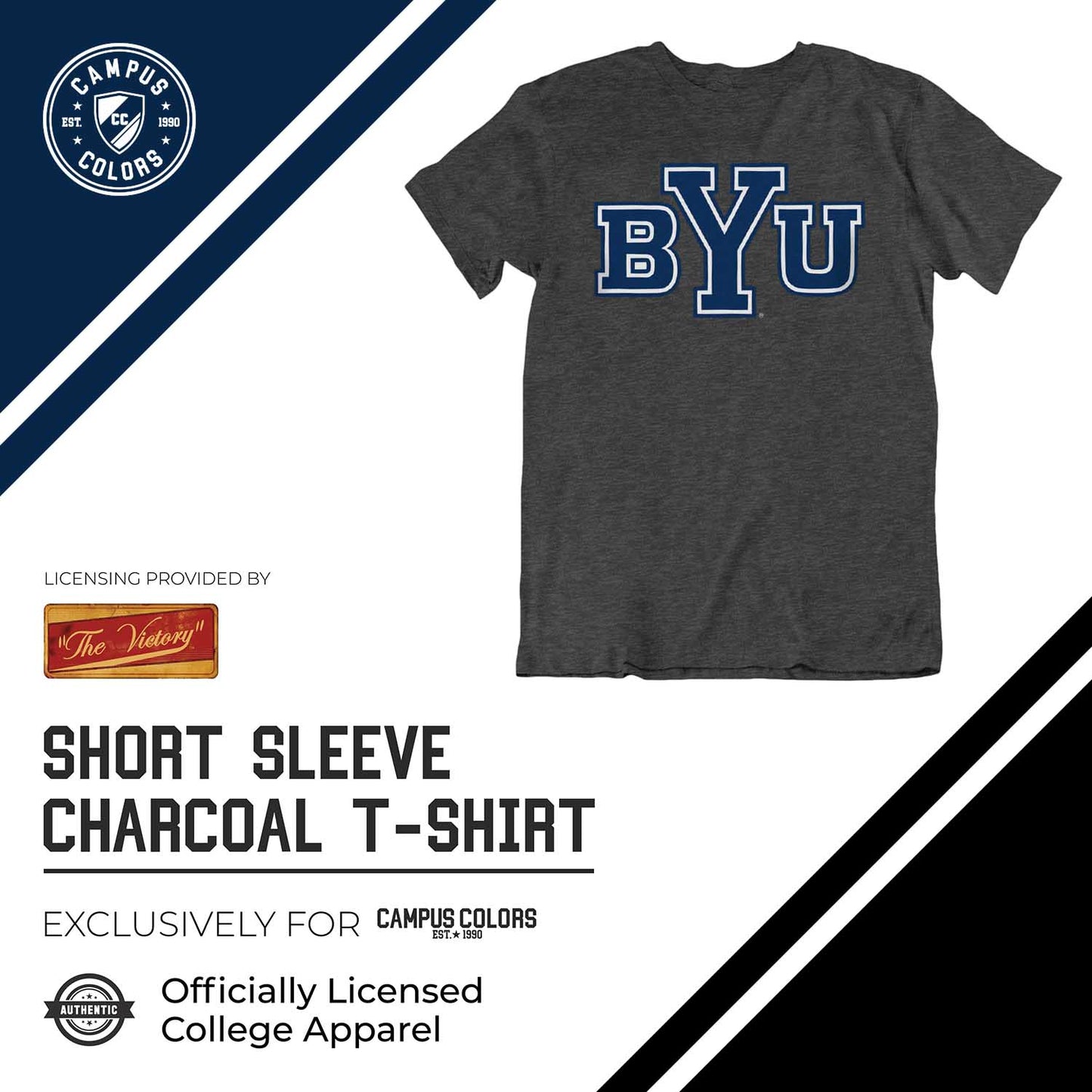 BYU Cougars Campus Colors NCAA Adult Cotton Blend Charcoal Tagless T-Shirt - Charcoal