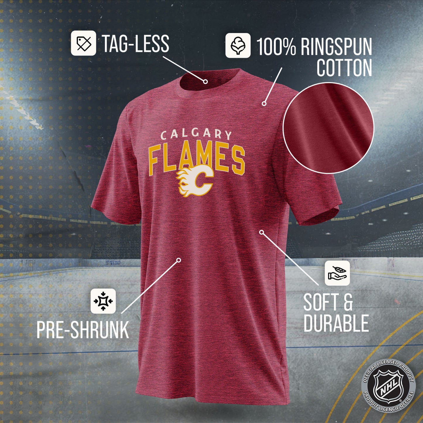 Calgary Flames NHL Adult Powerplay Heathered Unisex T-Shirt - Red