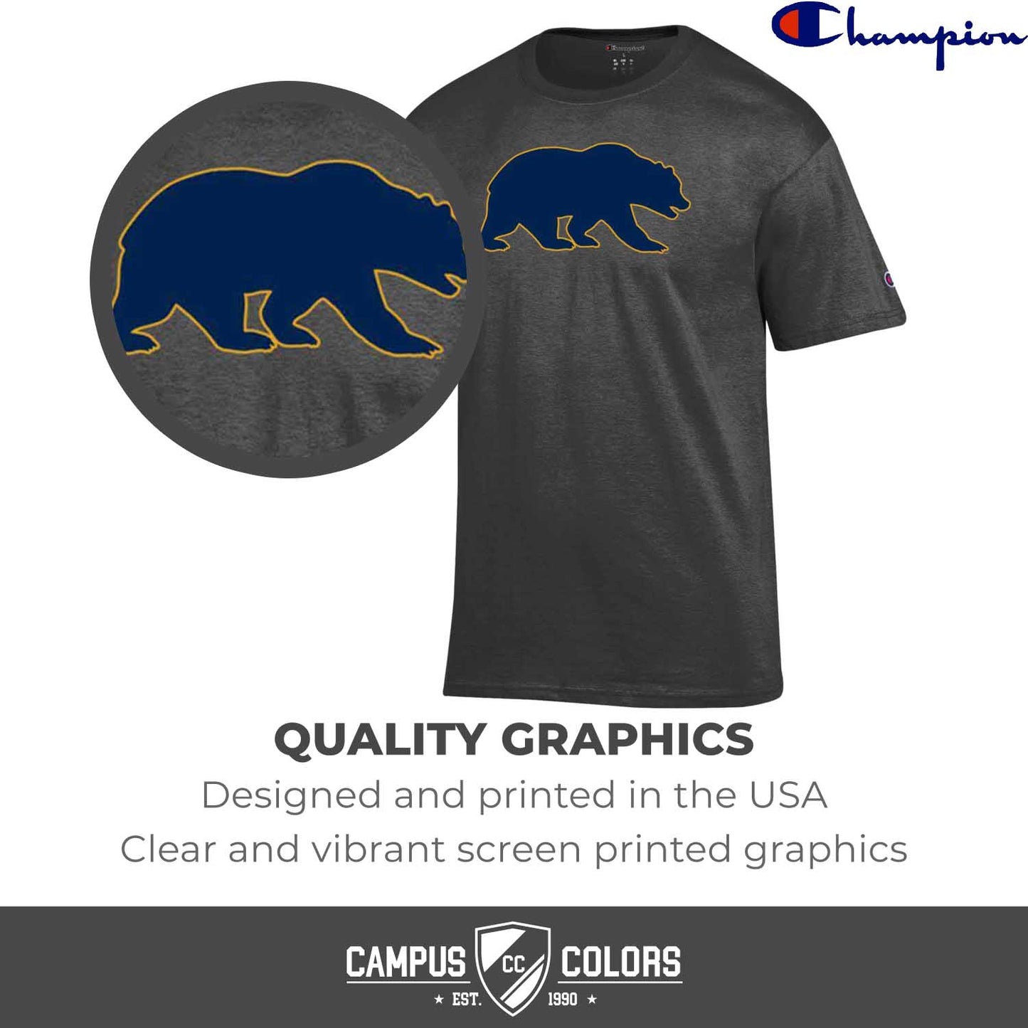 Cal Golden Bears Champion Adult NCAA Soft Style Mascot Tagless T-Shirt - Charcoal